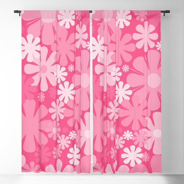 Retro 60s 70s Aesthetic Floral Pattern in Bright Candy Pink Window Curtain Gallery Image 1