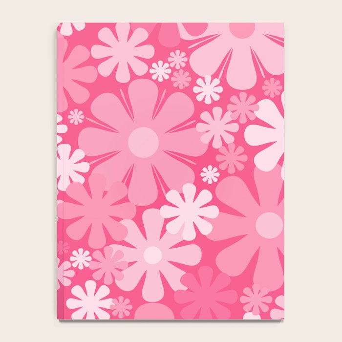 Retro 60s 70s Aesthetic Floral Pattern in Bright Candy Pink Notebook Gallery Image 4