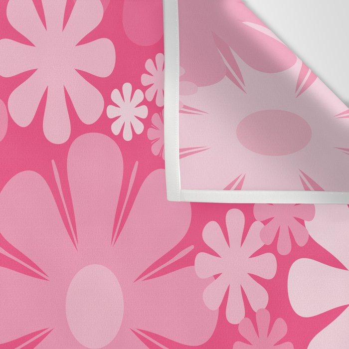 Retro 60s 70s Aesthetic Floral Pattern in Bright Candy Pink Wall Tapestry Gallery Image 3