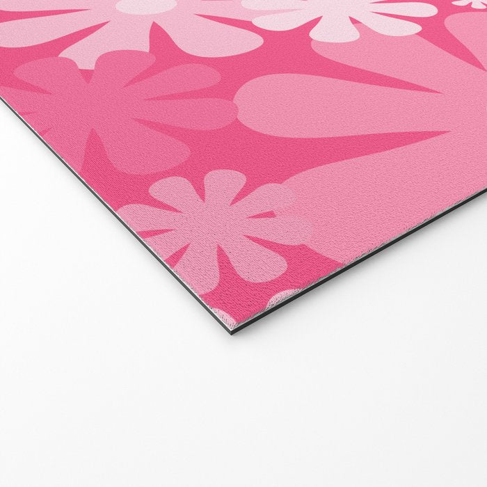 Retro 60s 70s Aesthetic Floral Pattern in Bright Candy Pink Welcome Mat Gallery Image 2