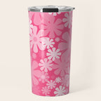 Retro 60s 70s Aesthetic Floral Pattern in Bright Candy Pink Travel Mug Gallery Image 1