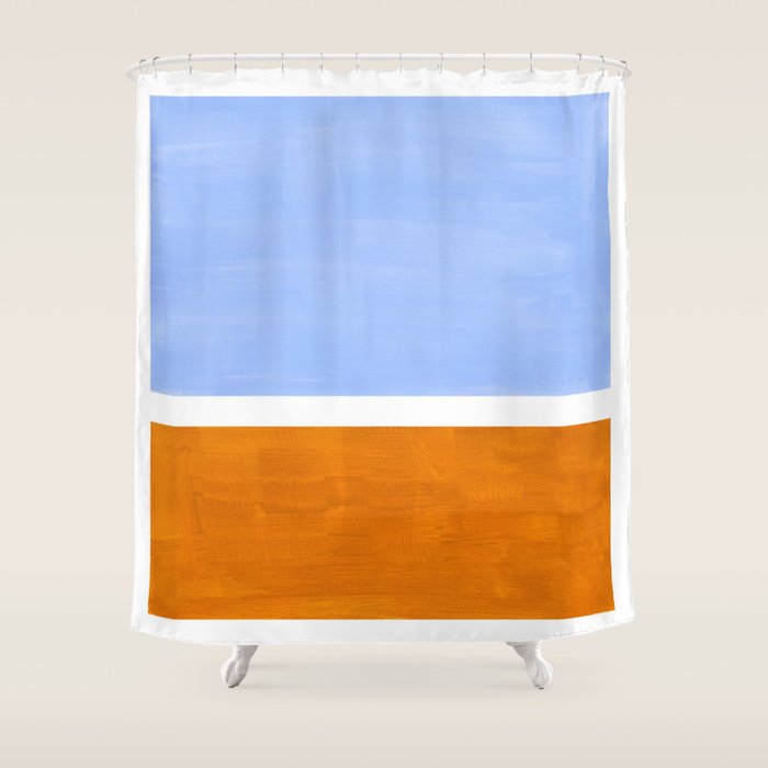 Pastel Royal Blue Yellow ochre Mid Century Modern Abstract Minimalist Rothko Color Field Squares Shower Curtain Gallery Image 1