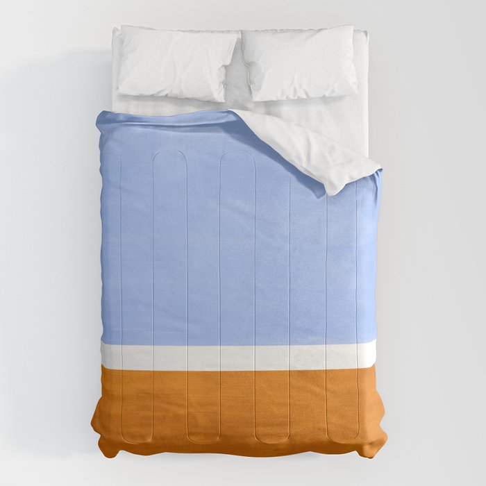 Pastel Royal Blue Yellow ochre Mid Century Modern Abstract Minimalist Rothko Color Field Squares Comforter Gallery Image 1