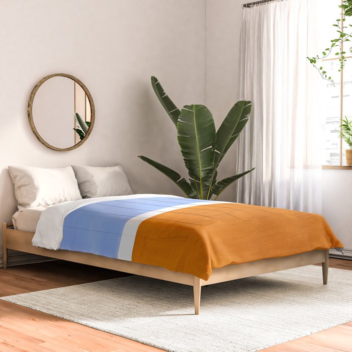 Pastel Royal Blue Yellow ochre Mid Century Modern Abstract Minimalist Rothko Color Field Squares Comforter Gallery Image 2