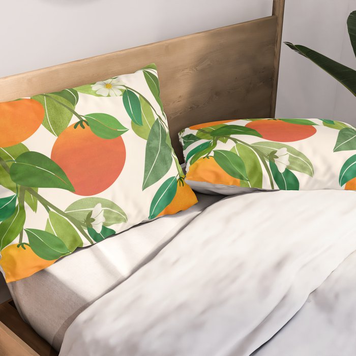 Oranges and Blossoms Tropical Fruit Painting Pillow Sham Gallery Image 2