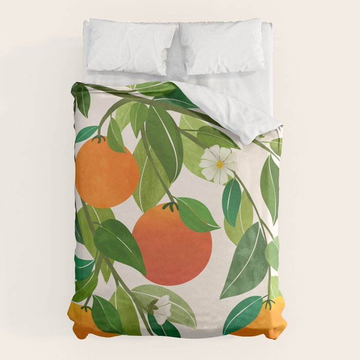 Oranges and Blossoms Tropical Fruit Painting Duvet Cover Gallery Image 6