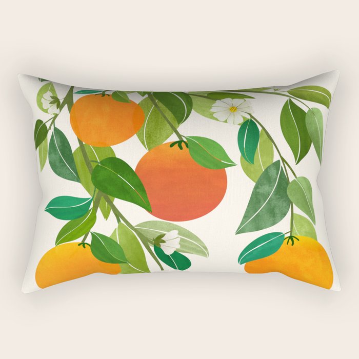 Oranges and Blossoms Tropical Fruit Painting Rectangular Pillow Gallery Image 2