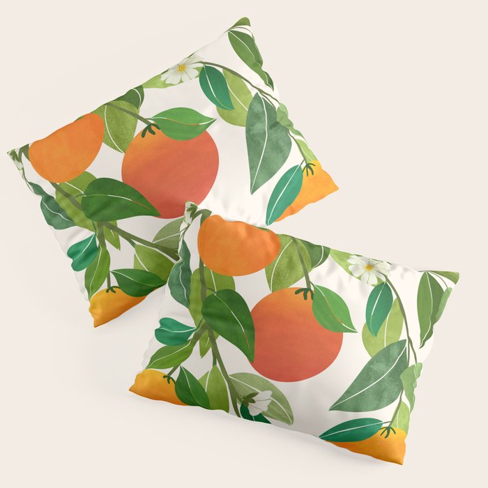 Oranges and Blossoms Tropical Fruit Painting Pillow Sham Gallery Image 1