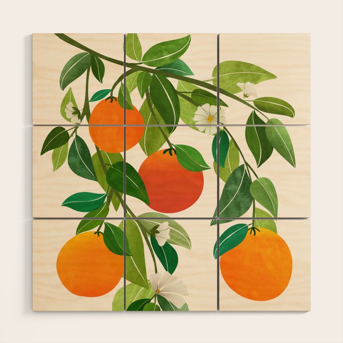 Oranges and Blossoms Tropical Fruit Painting Wood Wall Art Gallery Image 1