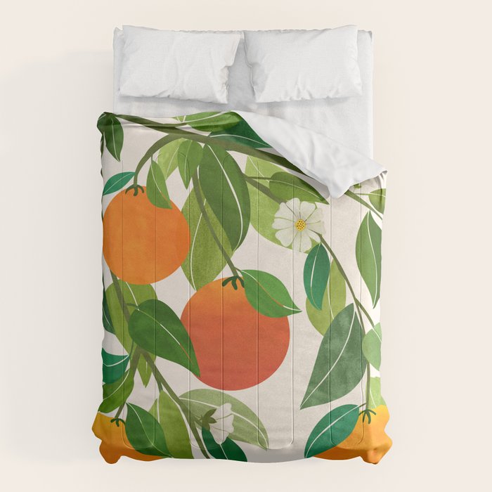 Oranges and Blossoms Tropical Fruit Painting Comforter Gallery Image 6