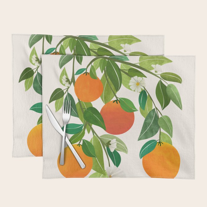 Oranges and Blossoms Tropical Fruit Painting Placemat Gallery Image 1