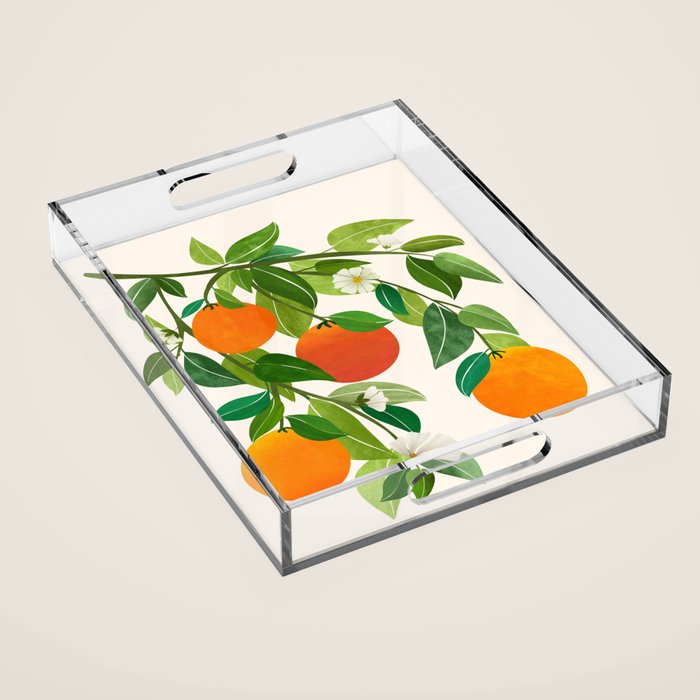 Oranges and Blossoms Tropical Fruit Painting Acrylic Tray Gallery Image 1