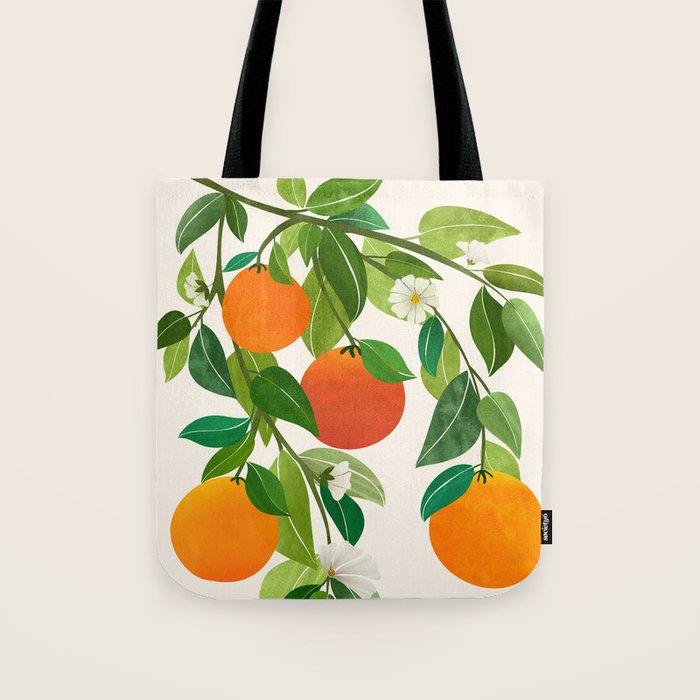 Oranges and Blossoms Tropical Fruit Painting Tote Bag Gallery Image 1
