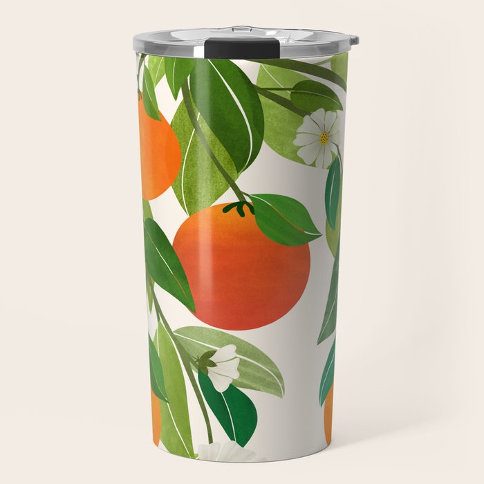 Oranges and Blossoms Tropical Fruit Painting Travel Mug Gallery Image 1