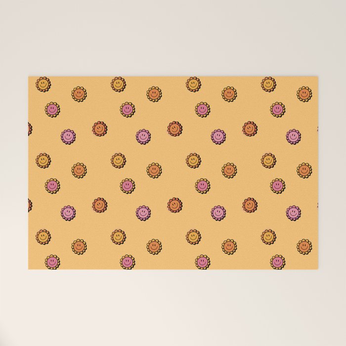 Happy Flowers Print in Yellow Welcome Mat Gallery Image 1