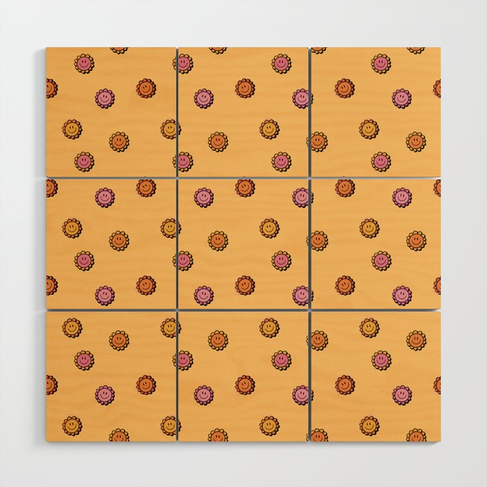 Happy Flowers Print in Yellow Wood Wall Art Gallery Image 1