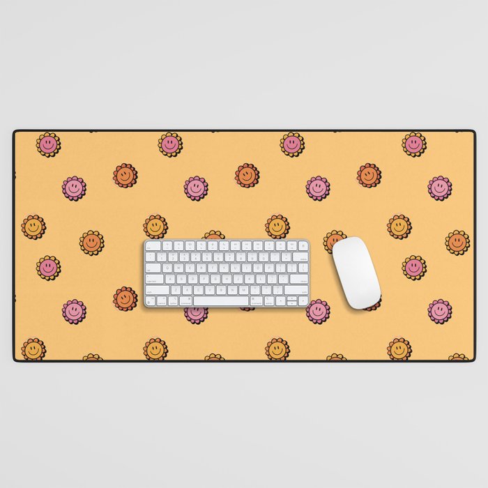 Happy Flowers Print in Yellow Desk Mat Gallery Image 1