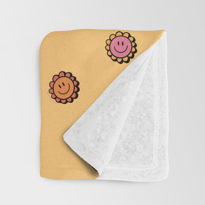 Happy Flowers Print in Yellow Throw Blanket Gallery Image 3
