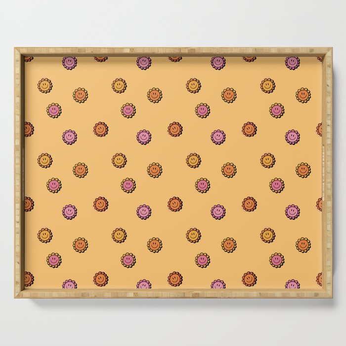 Happy Flowers Print in Yellow Serving Tray Gallery Image 1