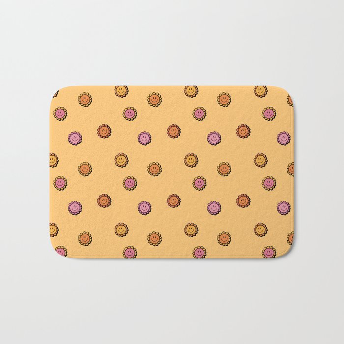 Happy Flowers Print in Yellow Bath Mat Gallery Image 1