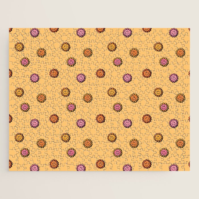 Happy Flowers Print in Yellow Jigsaw Puzzle Gallery Image 1