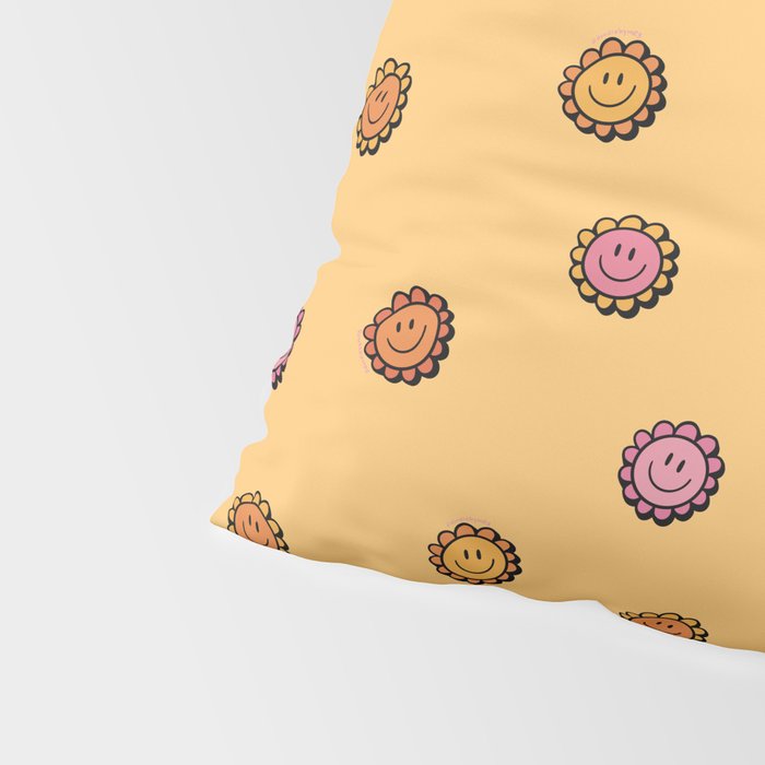 Happy Flowers Print in Yellow Pillow Sham Gallery Image 4