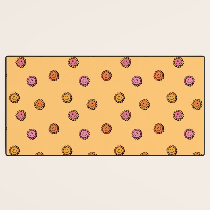 Happy Flowers Print in Yellow Desk Mat Gallery Image 3