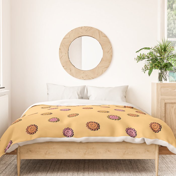 Happy Flowers Print in Yellow Duvet Cover Gallery Image 3