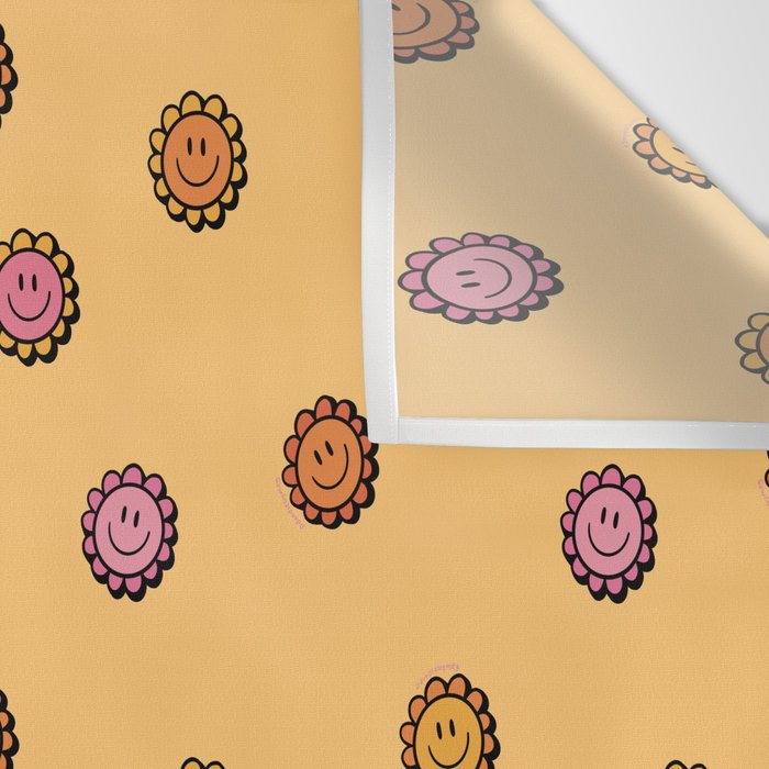Happy Flowers Print in Yellow Wall Tapestry Gallery Image 3