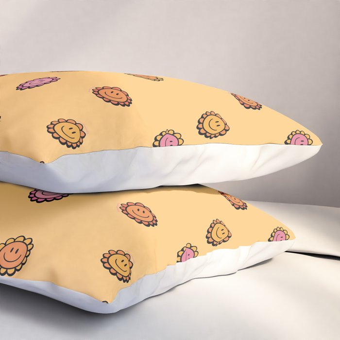 Happy Flowers Print in Yellow Pillow Sham Gallery Image 3