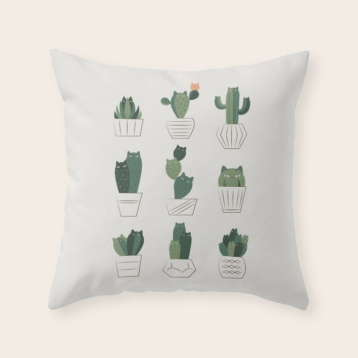 Cat and Plant 20: Cattus Throw Pillow Gallery Image 1