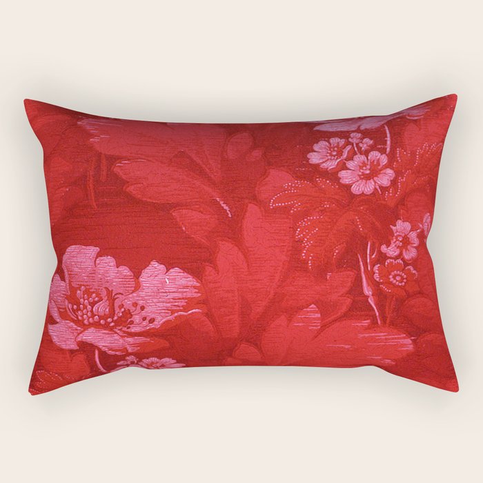 Antique Red Flower Pattern Rectangular Pillow Gallery Image 2