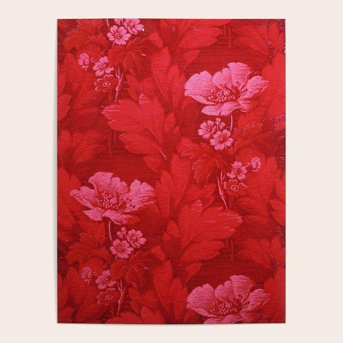 Antique Red Flower Pattern Poster Gallery Image 1