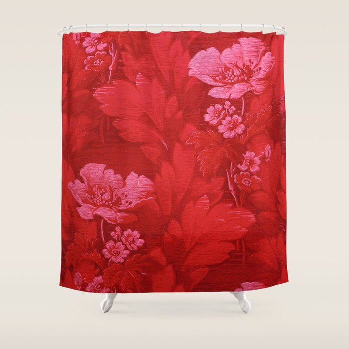 Antique Red Flower Pattern Shower Curtain Gallery Image 1