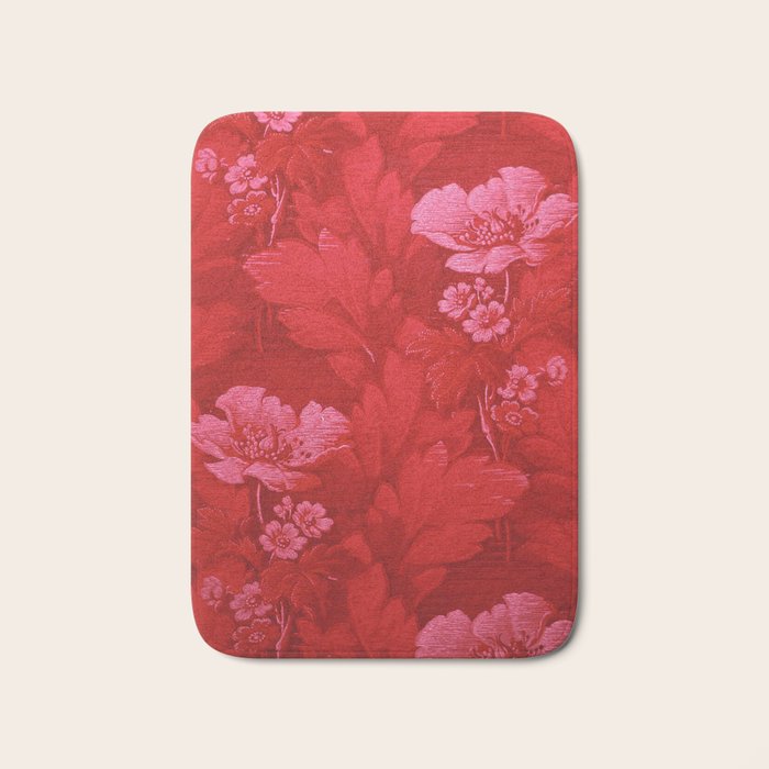 Antique Red Flower Pattern Bath Mat Gallery Image 1
