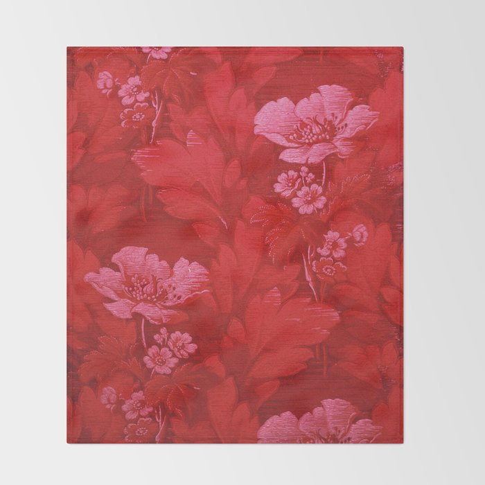 Antique Red Flower Pattern Throw Blanket Gallery Image 2
