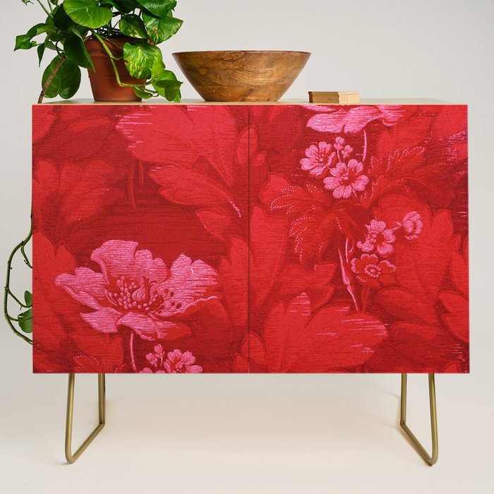 Antique Red Flower Pattern Credenza Gallery Image 1