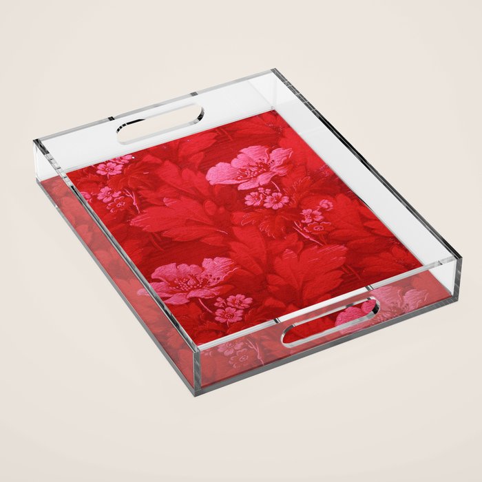 Antique Red Flower Pattern Acrylic Tray Gallery Image 1