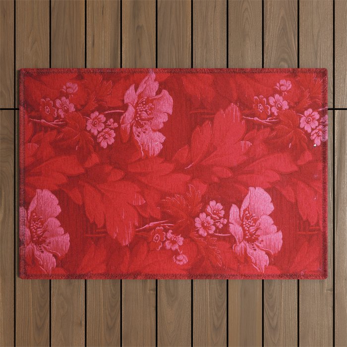 Antique Red Flower Pattern Outdoor Rug Gallery Image 1