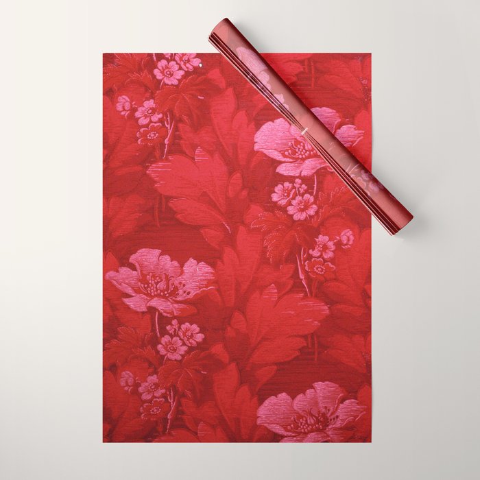 Antique Red Flower Pattern Wrapping Paper Gallery Image 1