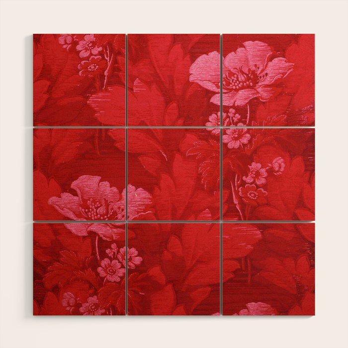 Antique Red Flower Pattern Wood Wall Art Gallery Image 1