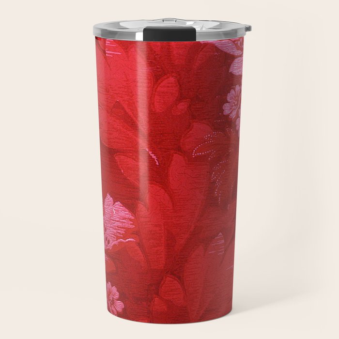 Antique Red Flower Pattern Travel Mug Gallery Image 1