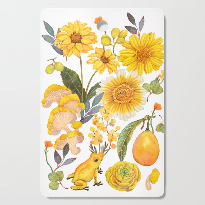 Yellow mushroom and florals - light Cutting Board Gallery Image 1