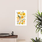 Yellow mushroom and florals - light Poster Gallery Image 2