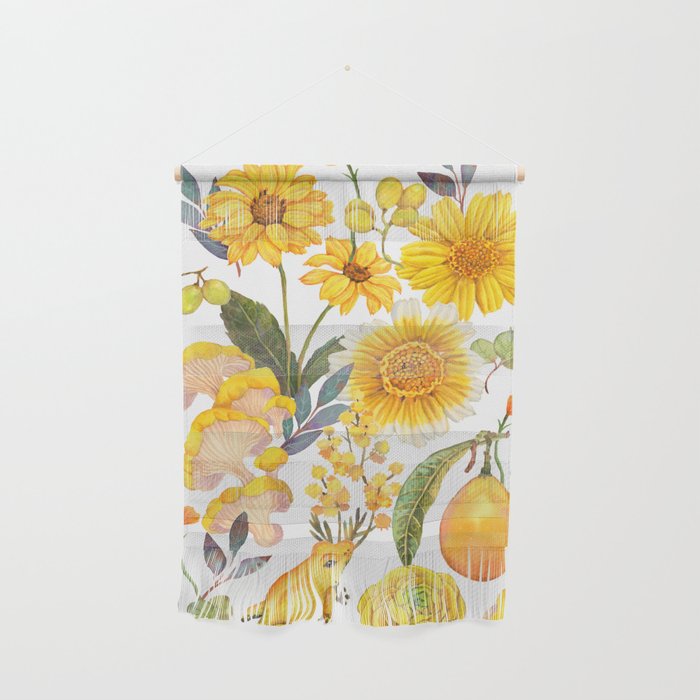 Yellow mushroom and florals - light Wall Hanging Gallery Image 1