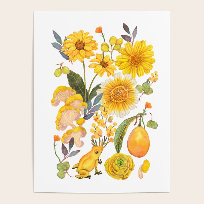 Yellow mushroom and florals - light Poster Gallery Image 4