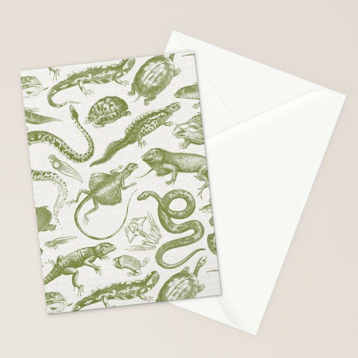Reptiles and Amphibians Vintage Chic Monochromatic Pattern  Stationery Card Gallery Image 2