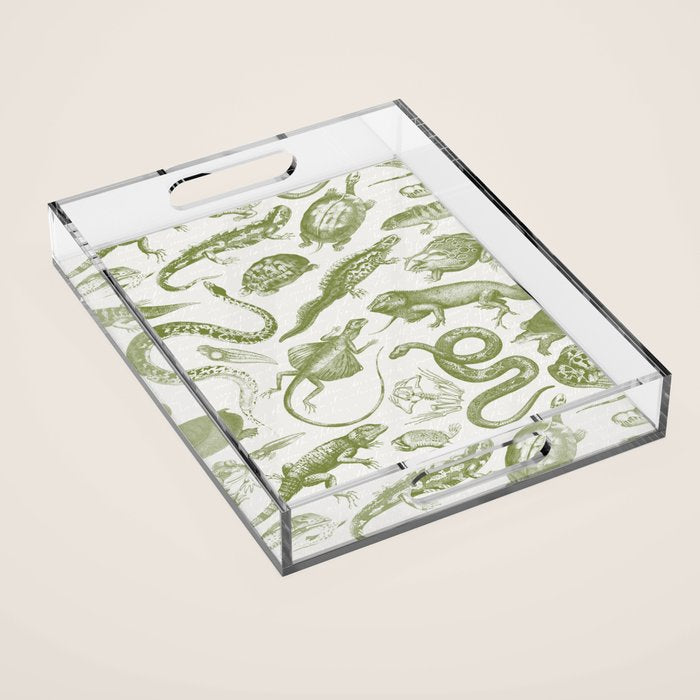 Reptiles and Amphibians Vintage Chic Monochromatic Pattern  Acrylic Tray Gallery Image 1