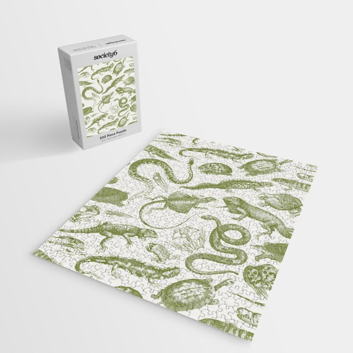 Reptiles and Amphibians Vintage Chic Monochromatic Pattern  Jigsaw Puzzle Gallery Image 2