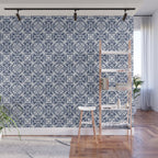 Blue tile brushstroke pattern Wall Mural Gallery Image 1